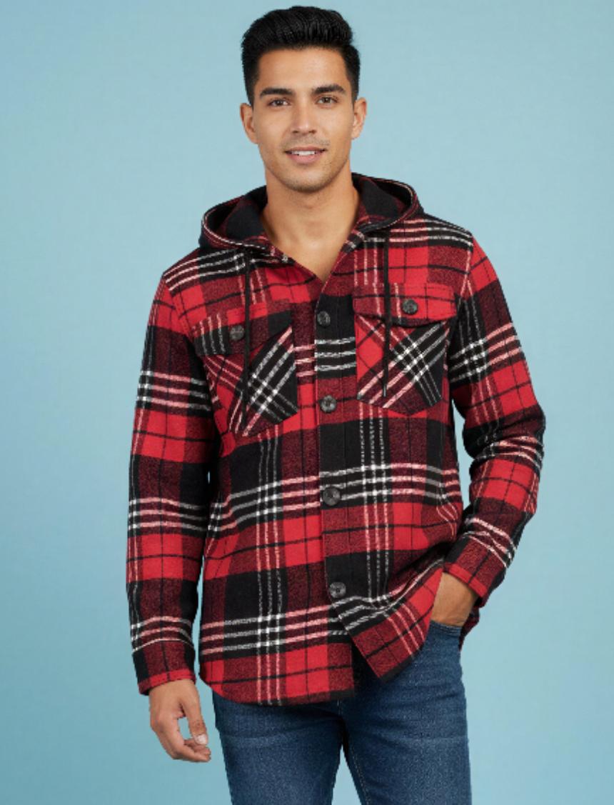 Camisa a cuadros con capucha para hombre