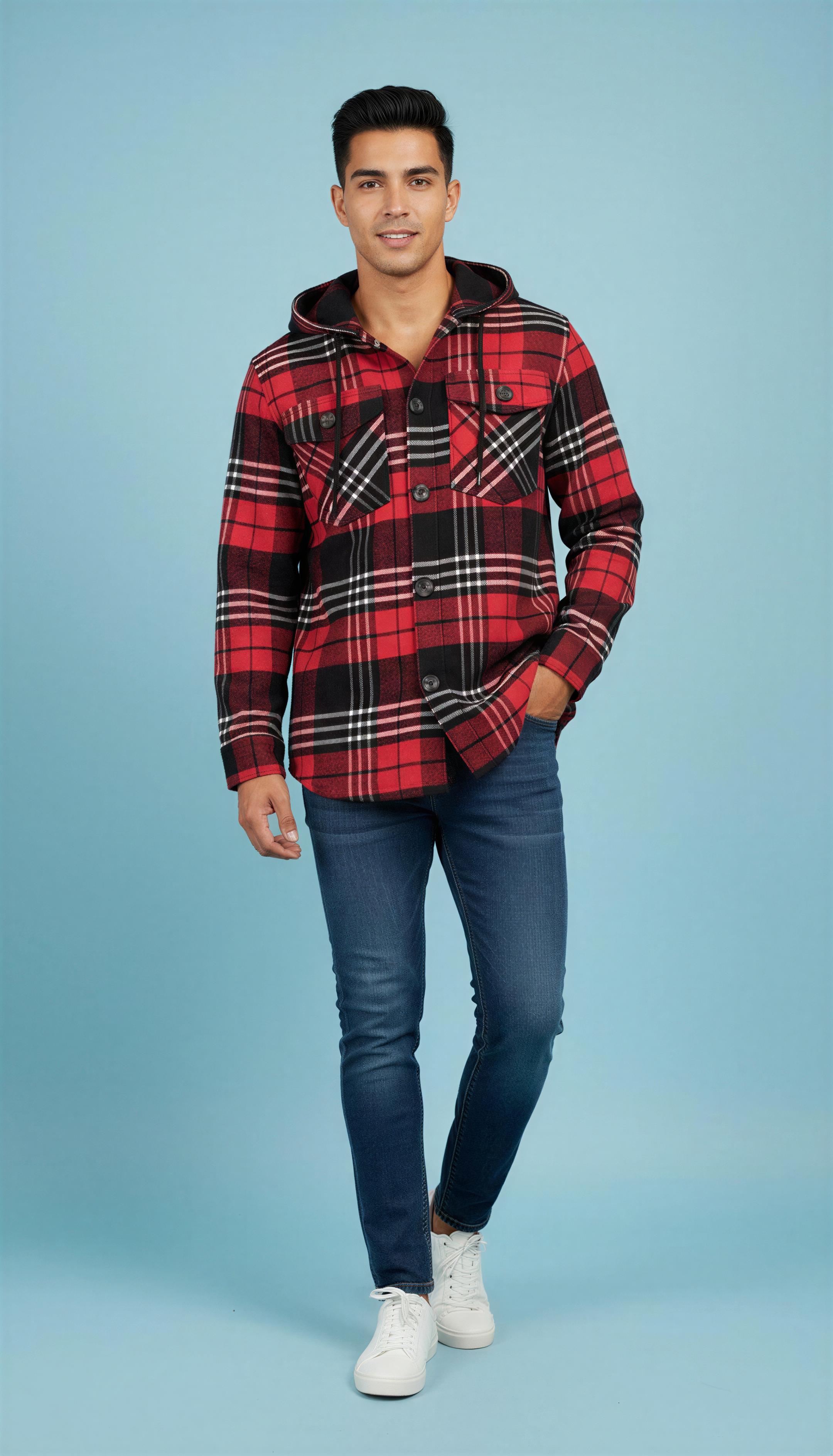 Camisa a cuadros con capucha para hombre