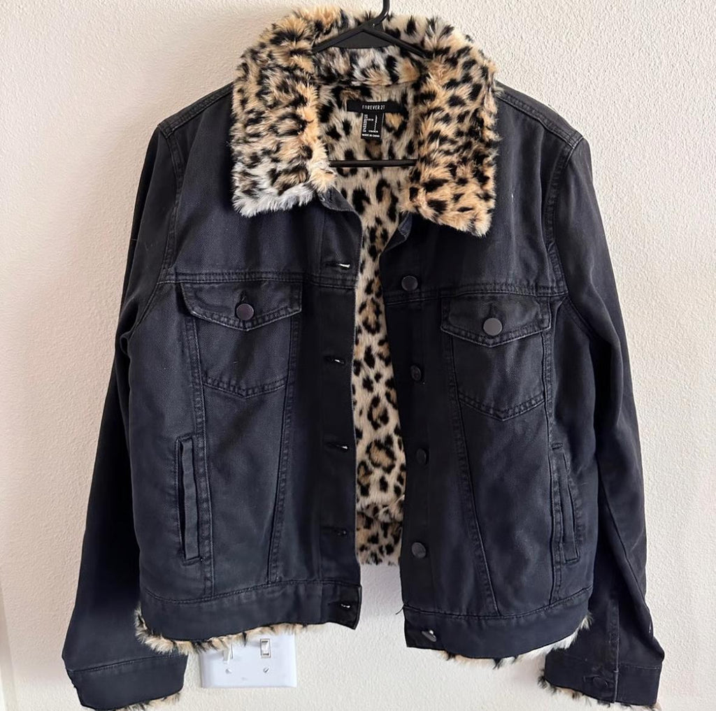 Chaqueta de jean Azul con animal print