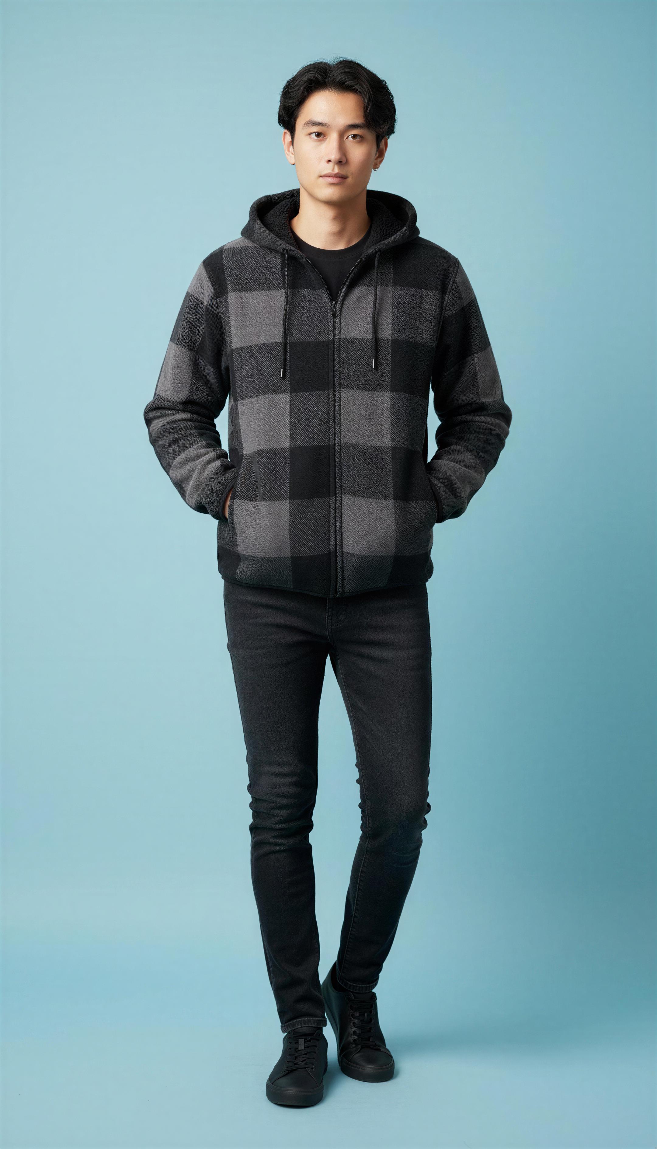 Camisa a cuadros con capucha para hombre