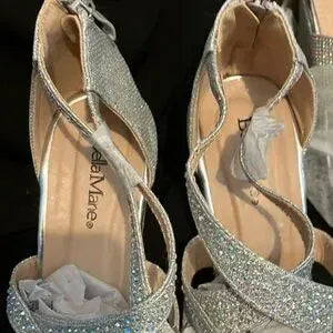 Bella Marie Santo Women's Rhinestone Wedge Sandal Silver Slingback