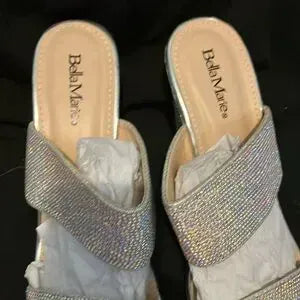 Bella Marie Santo Women's Rhinestone Wedge Sandal Silver and peach