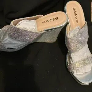 Bella Marie Santo Women's Rhinestone Wedge Sandal Silver and peach