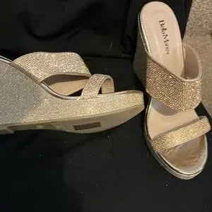 Bella Marie Santo Women's Rhinestone Wedge Sandal Silver and peach