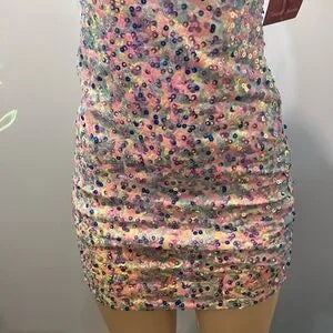 Emerald Sundae multicolored sequin ruched mini dress