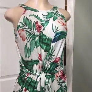 Tropical Print Sleeveless Maxi Dress