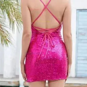 Elegant dark pink Sequin Dress