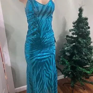 Lulu's Blue Sequin Long Sleeve Dress