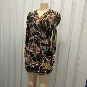 Elegant Black and Gold Chain Print Dress