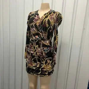 Elegant Black and Gold Chain Print Dress